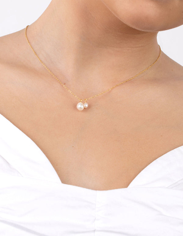 Gold Plated Sterling Silver Double Freshwater Pearl Necklace