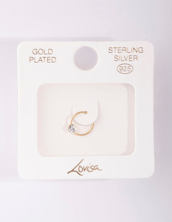 Gold Plated Sterling Silver Medium Crystal Nose Ring