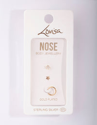 Gold Plated Sterling Silver Star Nose Jewellery 3 Pack - link has visual effect only