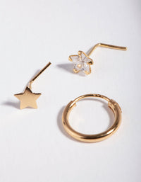 Gold Plated Sterling Silver Star Nose Jewellery 3 Pack - link has visual effect only
