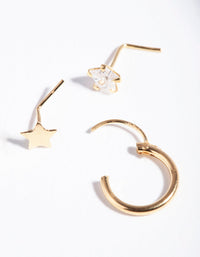 Gold Plated Sterling Silver Star Nose Jewellery 3 Pack - link has visual effect only