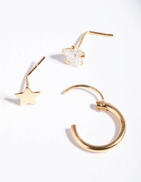 Gold Plated Sterling Silver Star Nose Jewellery 3 Pack