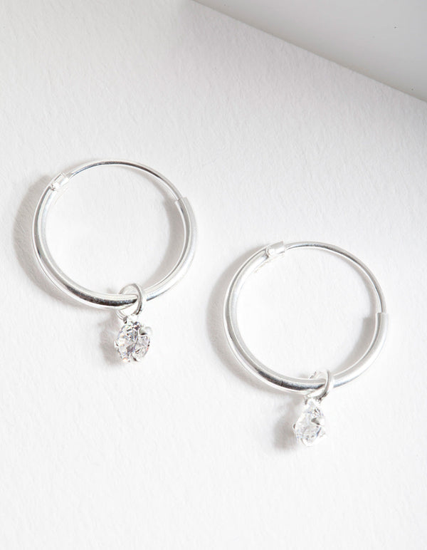 Sterling Silver Cubic Zirconia Charm Hoop Earrings