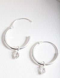 Sterling Silver Cubic Zirconia Charm Hoop Earrings - link has visual effect only