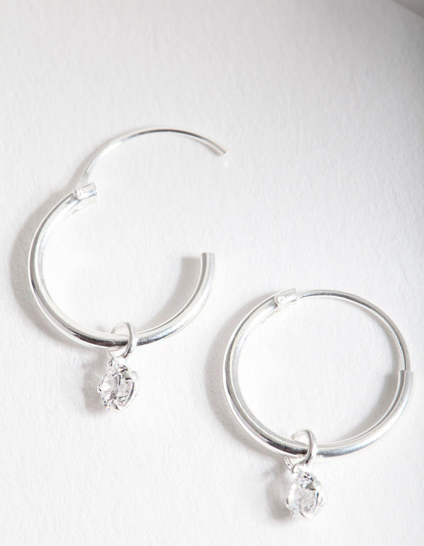 Sterling Silver Cubic Zirconia Charm Hoop Earrings