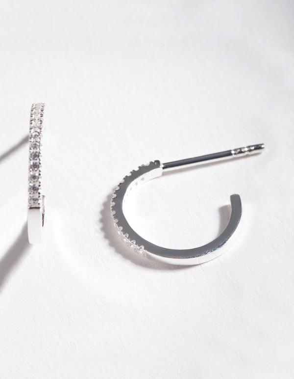 Sterling Silver Cubic Zirconia Fine Open Hoop Earrings