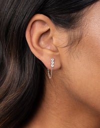 Sterling Silver Triple Cubic Zirconia Chain Stud Earrings - link has visual effect only