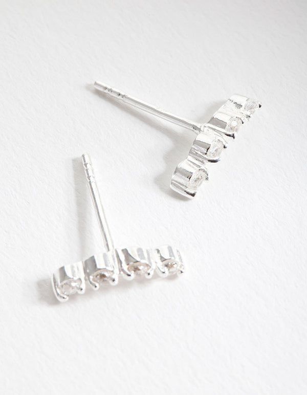 Sterling Silver Cubic Zirconia Crawler 4 Stone Earrings