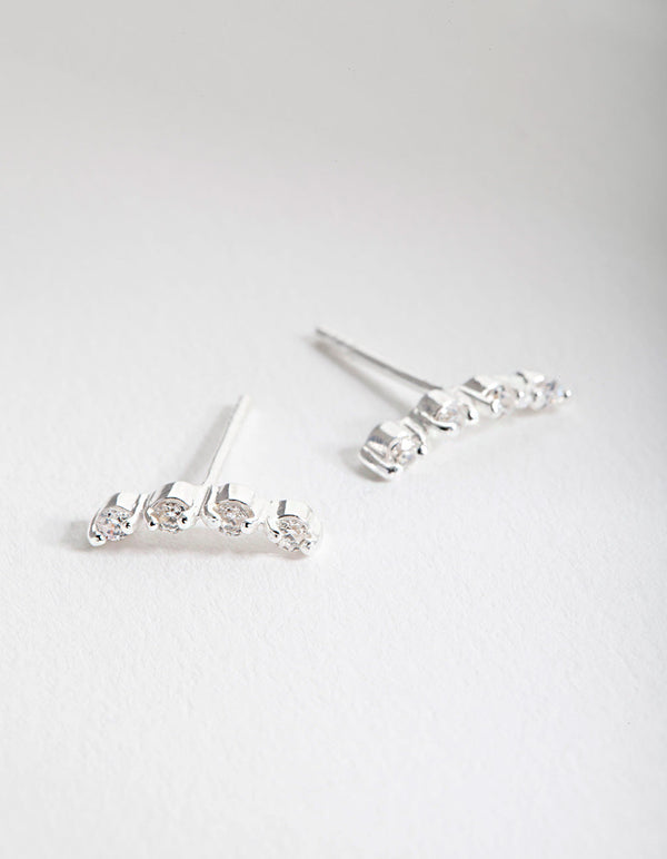 Sterling Silver Cubic Zirconia Crawler 4 Stone Earrings