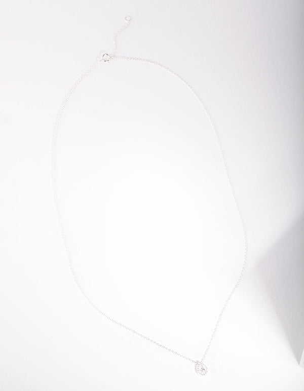 Sterling Silver Cubic Zirconia Pear Halo Necklace