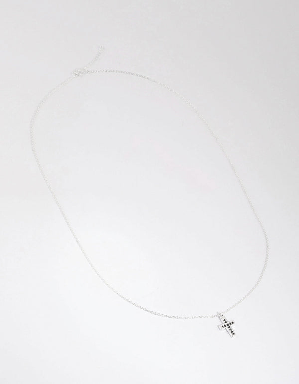 Sterling Silver Cubic Zirconia Pave Cross Necklace