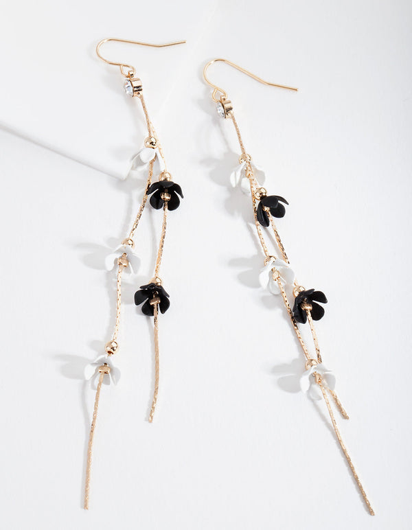 Black and White Flower Drop Earrings