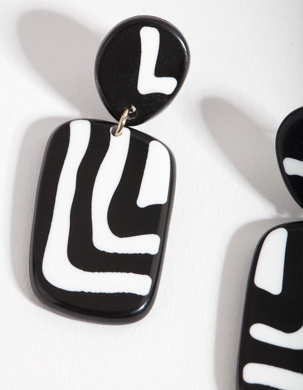 Black and White Square Zebra Print Drop Earrings