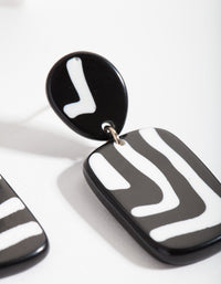 Black and White Square Zebra Print Drop Earrings - link has visual effect only