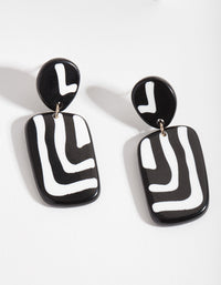 Black and White Square Zebra Print Drop Earrings - link has visual effect only