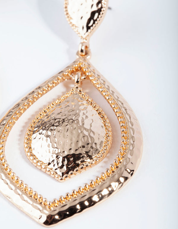 Gold Textured Teardrop Earrings