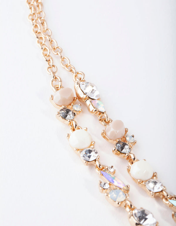 Gold Diamante Encrusted Double Row Necklace