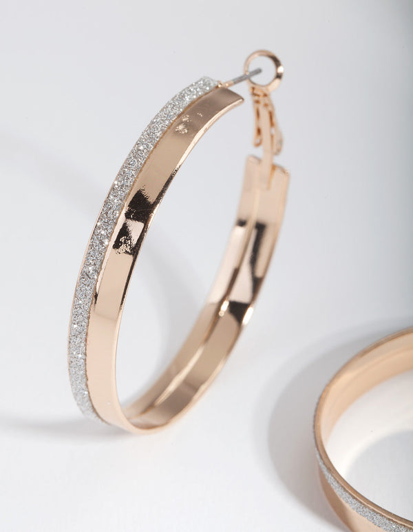 Gold Half Glitter Hoop Earrings