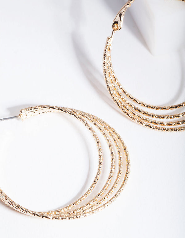 Gold Multi Textured Hoop Earrings