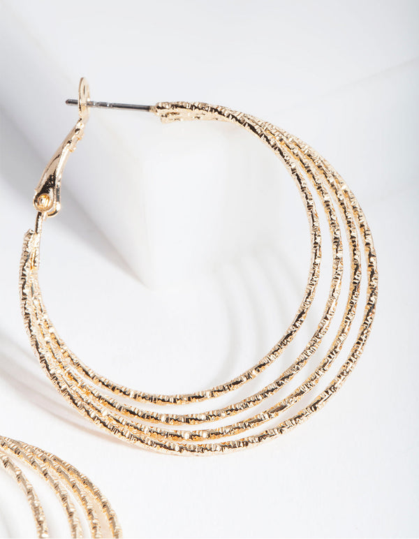 Gold Multi Textured Hoop Earrings