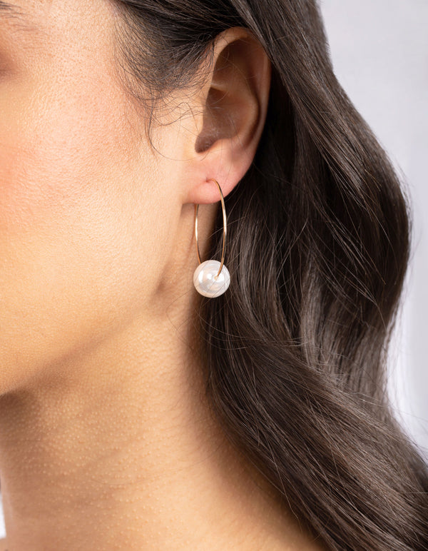 Gold Single Pearl Hoop Earrings