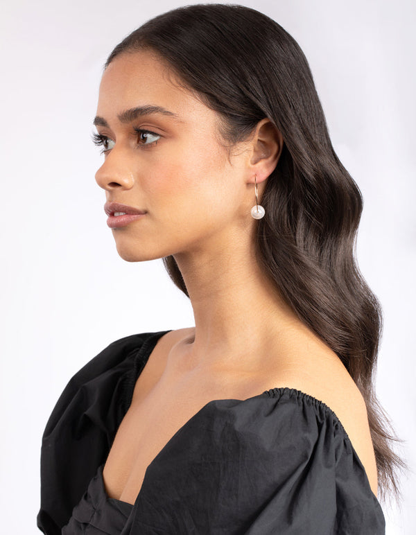 Gold Single Pearl Hoop Earrings