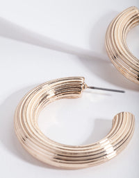 Gold Medium Ribbed Hoop Earrings - link has visual effect only