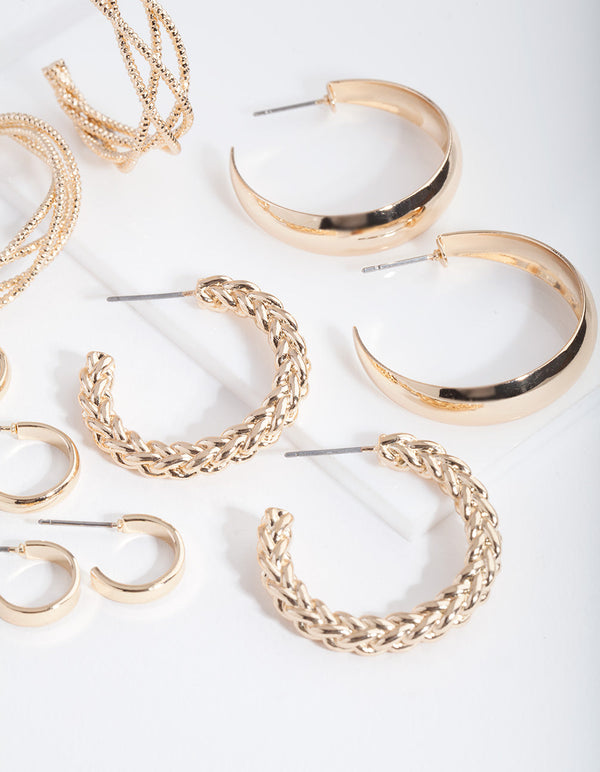 Gold Multi Twist Hoop Earring 6 Pack