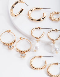 Gold Mini Pearl Hoop Earring 6 Pack - link has visual effect only
