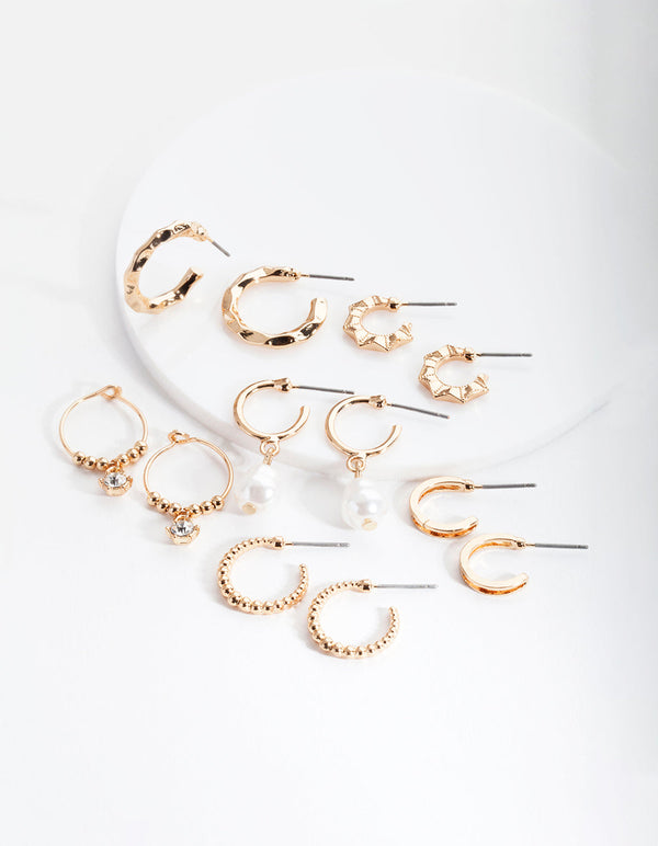 Gold Mini Pearl Hoop Earring 6 Pack