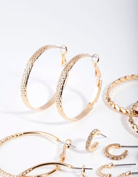 Gold Etched Twist Hoop Earring 6 Pack - link has visual effect only