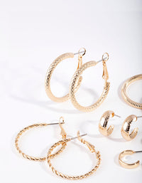 Gold Multi Textured Hoop Earring 6 Pack - link has visual effect only