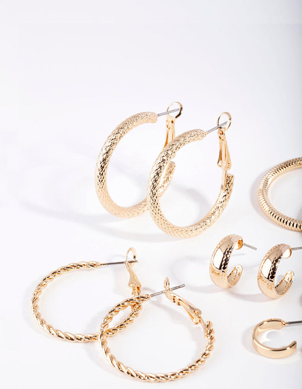 Gold Multi Textured Hoop Earring 6 Pack