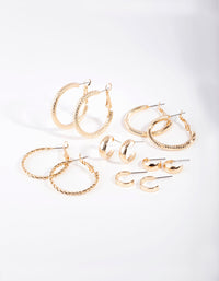 Gold Multi Textured Hoop Earring 6 Pack - link has visual effect only
