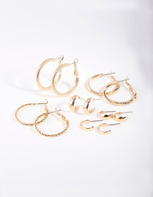 Gold Multi Textured Hoop Earring 6 Pack