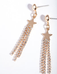 Gold Mini Star Diamante Tassel Earrings - link has visual effect only