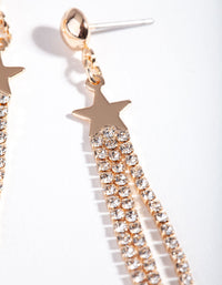 Gold Mini Star Diamante Tassel Earrings - link has visual effect only