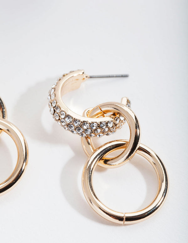 Gold Diamante Triple Chain Link Earrings