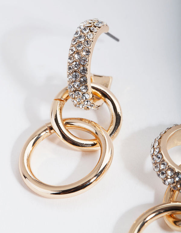 Gold Diamante Triple Chain Link Earrings