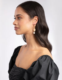 Gold Mismatch Pearl Drop Earrings - link has visual effect only