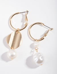 Gold Mismatch Pearl Drop Earrings - link has visual effect only