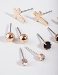 Gold Cross & Ball Stud Earring Pack - link has visual effect only