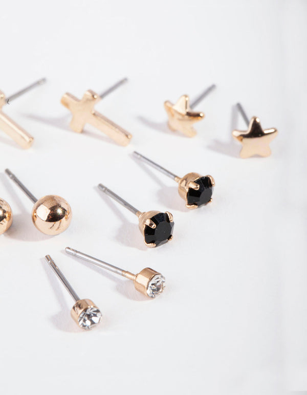 Gold Cross & Ball Stud Earring Pack