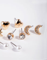 Gold Star & Moon Stud Earring 5 Pack - link has visual effect only