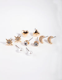 Gold Star & Moon Stud Earring 5 Pack - link has visual effect only