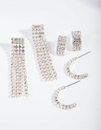 Silver Diamante Fringe Earring 3 Pack - link has visual effect only