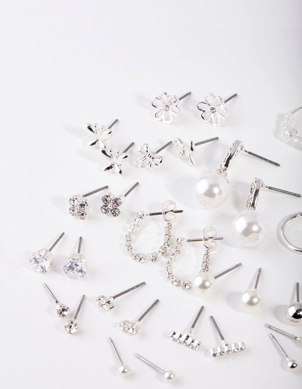 Silver Feminine Fun Earring 16 Pack