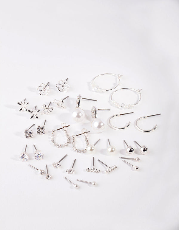 Silver Feminine Fun Earring 16 Pack