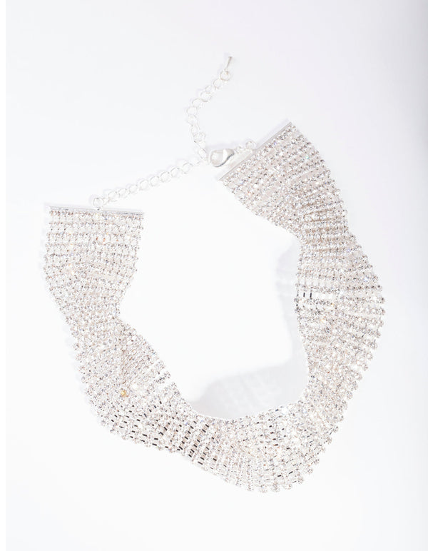 Silver Diamante Plait Choker Necklace
