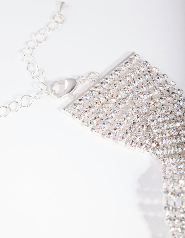 Silver Diamante Plait Choker Necklace